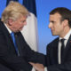 Image of President Donald Trump and French President Emmanuel Macron shaking hands.