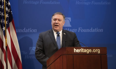 Secretary of State Mike Pompeo speaks at the Heritage Foundation.