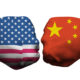 Boxing gloves featuring U.S., left, and China flags