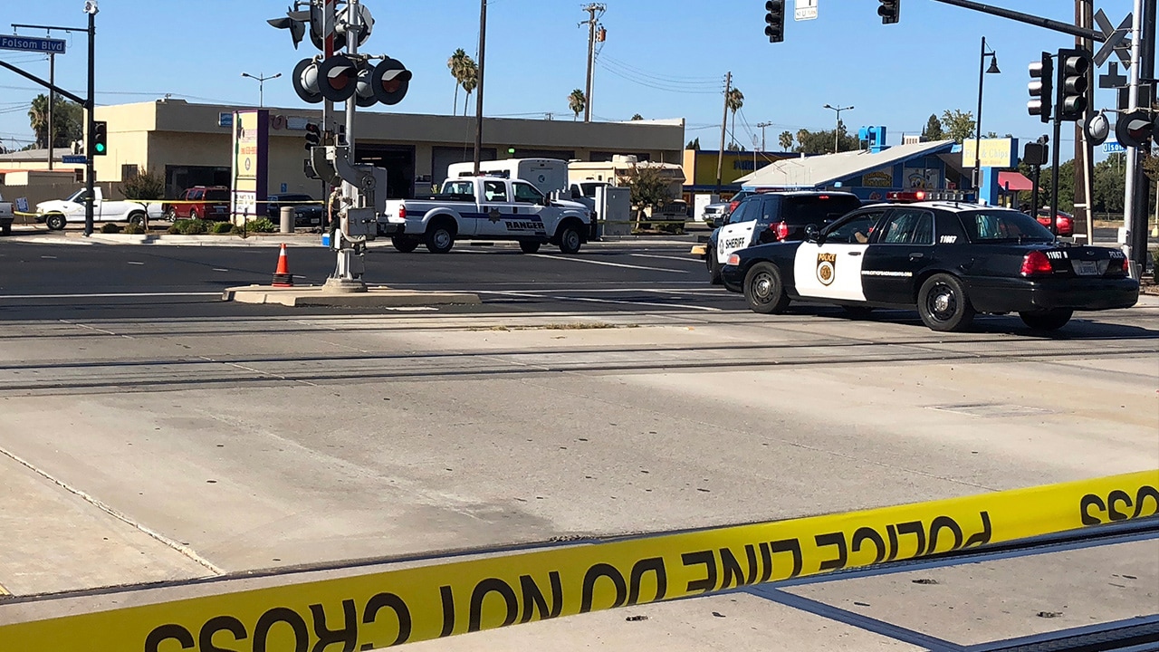 Photo of police vehicles blocking the streets in Sacramento, CA