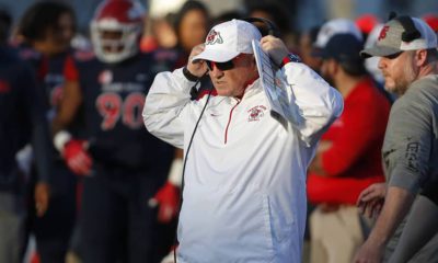 Photo of Fresno State head coach Jeff Tedford watching the game