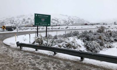 Photo of snow on the Grapevine highway in California