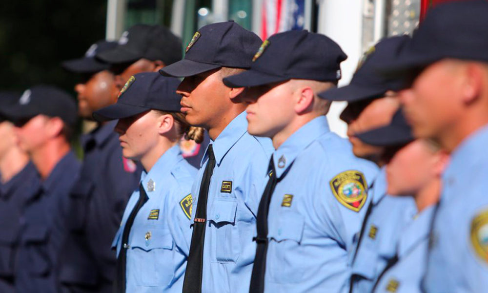 Image of cadets in formation at the Fresno City College police academy