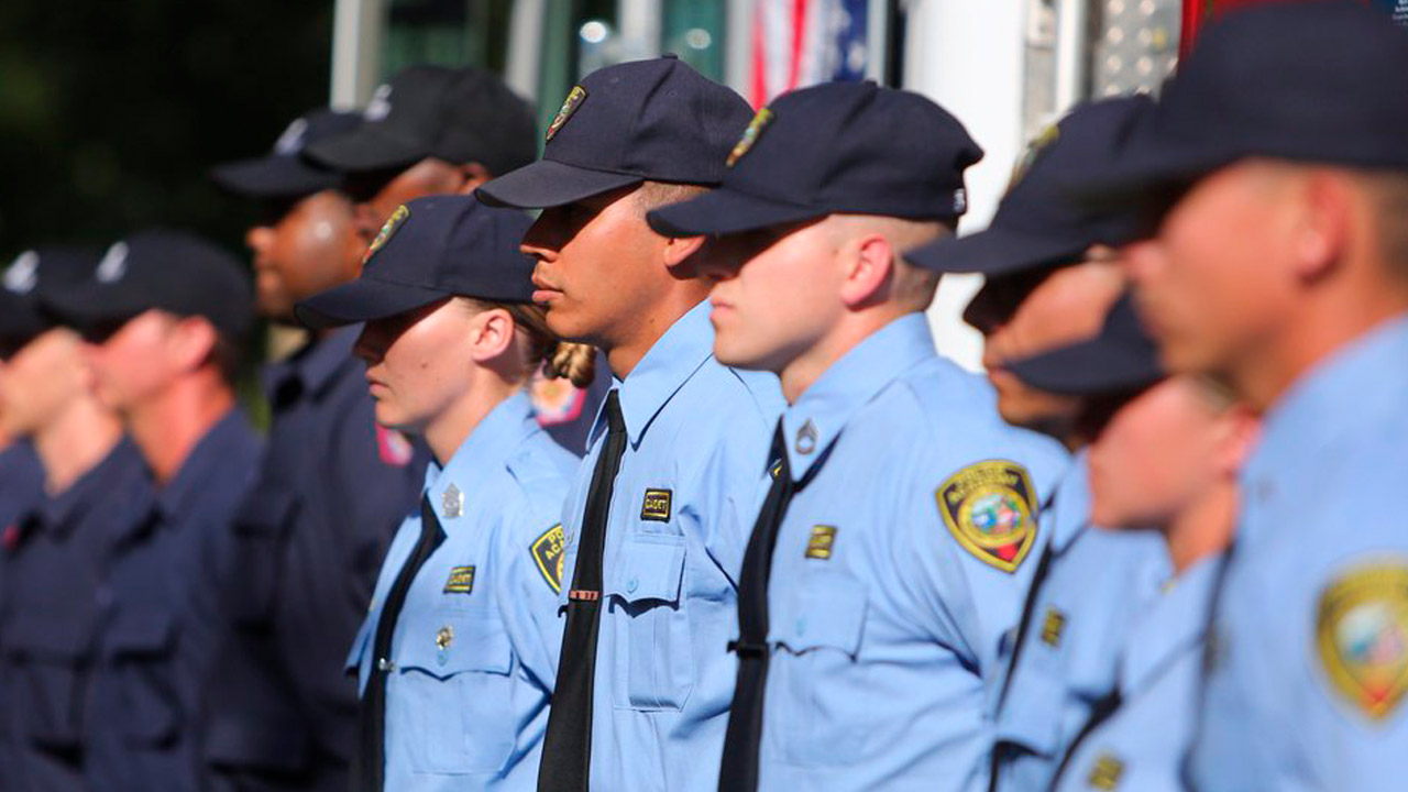 Image of cadets in formation at the Fresno City College police academy