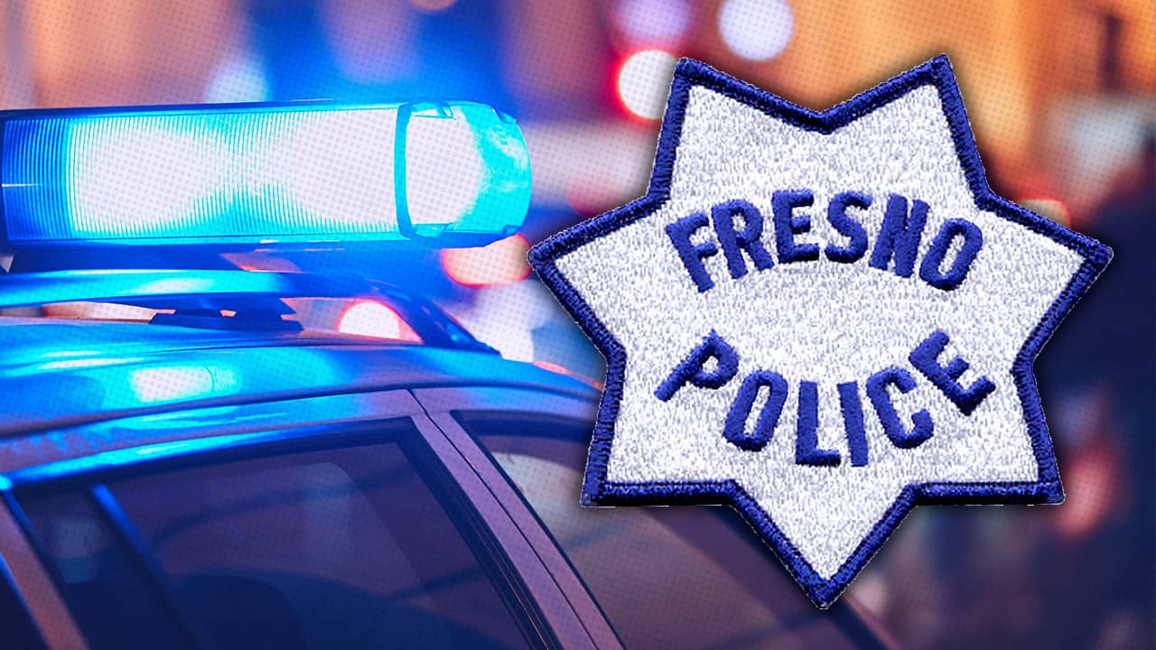 Composite image of patrol car and Fresno Police patch