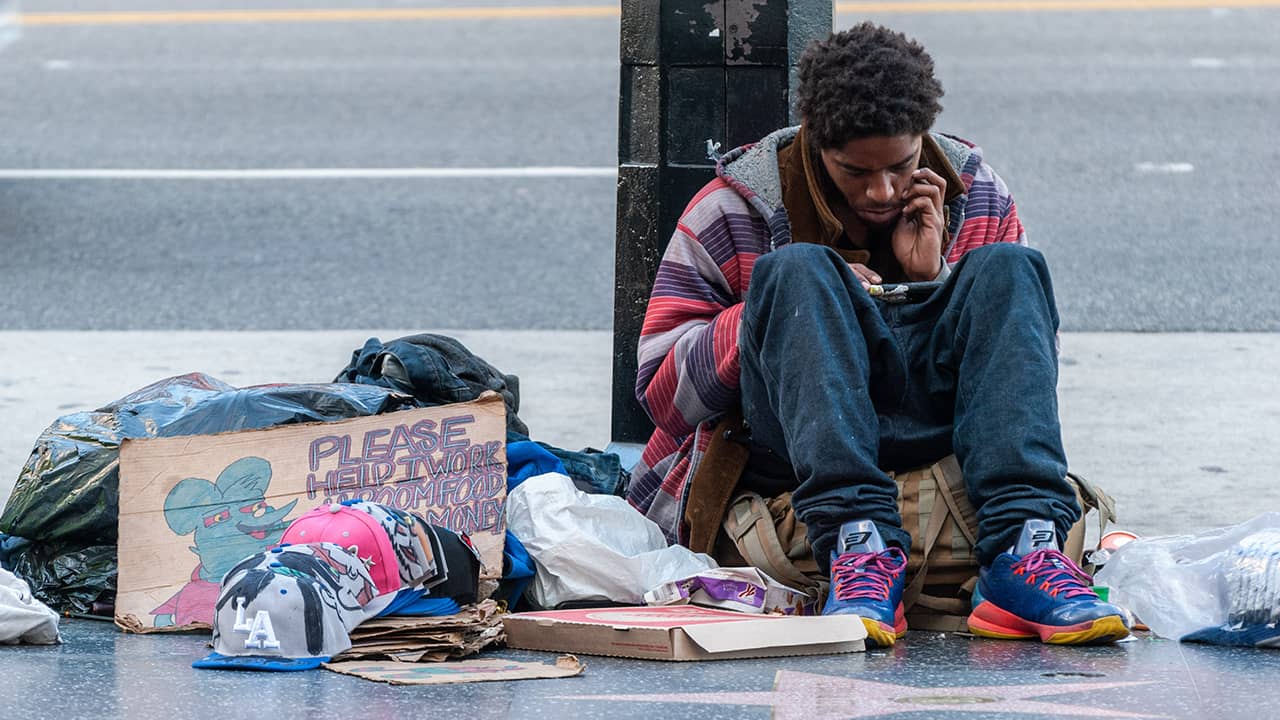 Photo of homeless man on Sunset Blvd. in Los Angeles