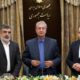 Photo of Behrouz Kamalvandi, Ali Rabiei, and Abbas Araghchi during a press briefing in Tehran, Iran