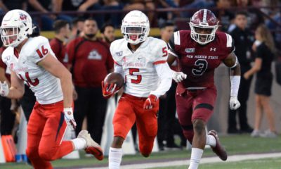 Photo of Fresno State's Jalen Cropper running with the football