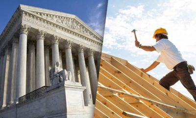 Photo combination of Supreme Court building and construction worker