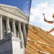 Photo combination of Supreme Court building and construction worker