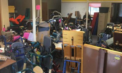 Photo of a special ed storage and teachers office at Figarden Elementary School before it was cleaned up.