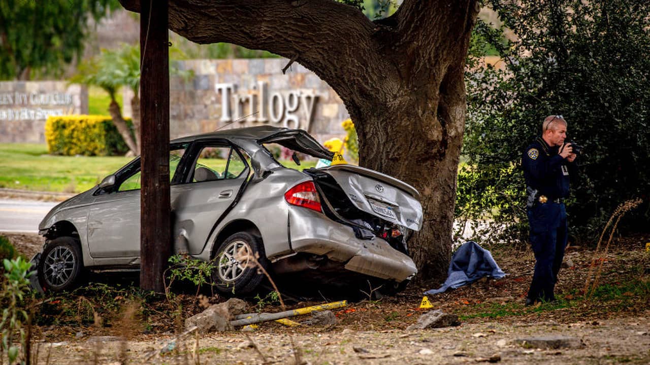 Photo of the scene of a deadly crash in the Temescal Valley, south of Corona, Calif.