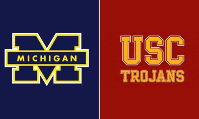 The Michigan and USC football logos side by side