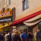 Image of people lining up outside Cornerstone Church in Fresno, California