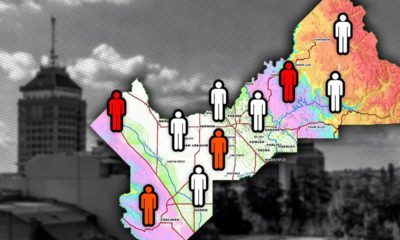 concept of COVID-19 contact tracing embedded over a Fresno County map