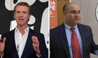 Side by side images of Gov. Gavin Newsom, left, and interim Fresno County Health Officer Dr. Rais Vohra