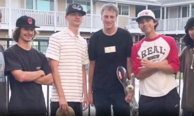 Image of Tony Hawk at other skateboarders shot at an apartment complex in Lemooore, California