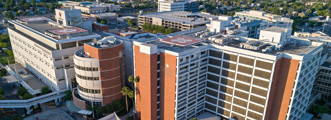 Aerial view of Community Regional Medical Center in downtown Fresno, California