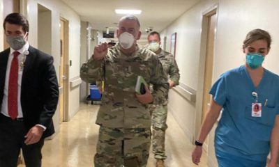 Image of Maj. Gen. Michael Stone visting Community Regional Medical Center in Fresno, California, and the military medical team deployed there to fight the coronavirus pandemic