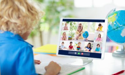 Image of a school teacher communicating with students online during the cornavirus pandemic