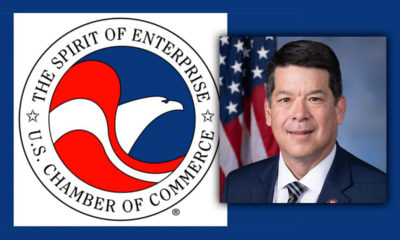 Side-by-side images of the U.S. Chamber of Commerce logo and Rep. TJ Cox of Fresno, California