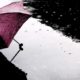 Photo of an umbrella on the ground during a rain shower